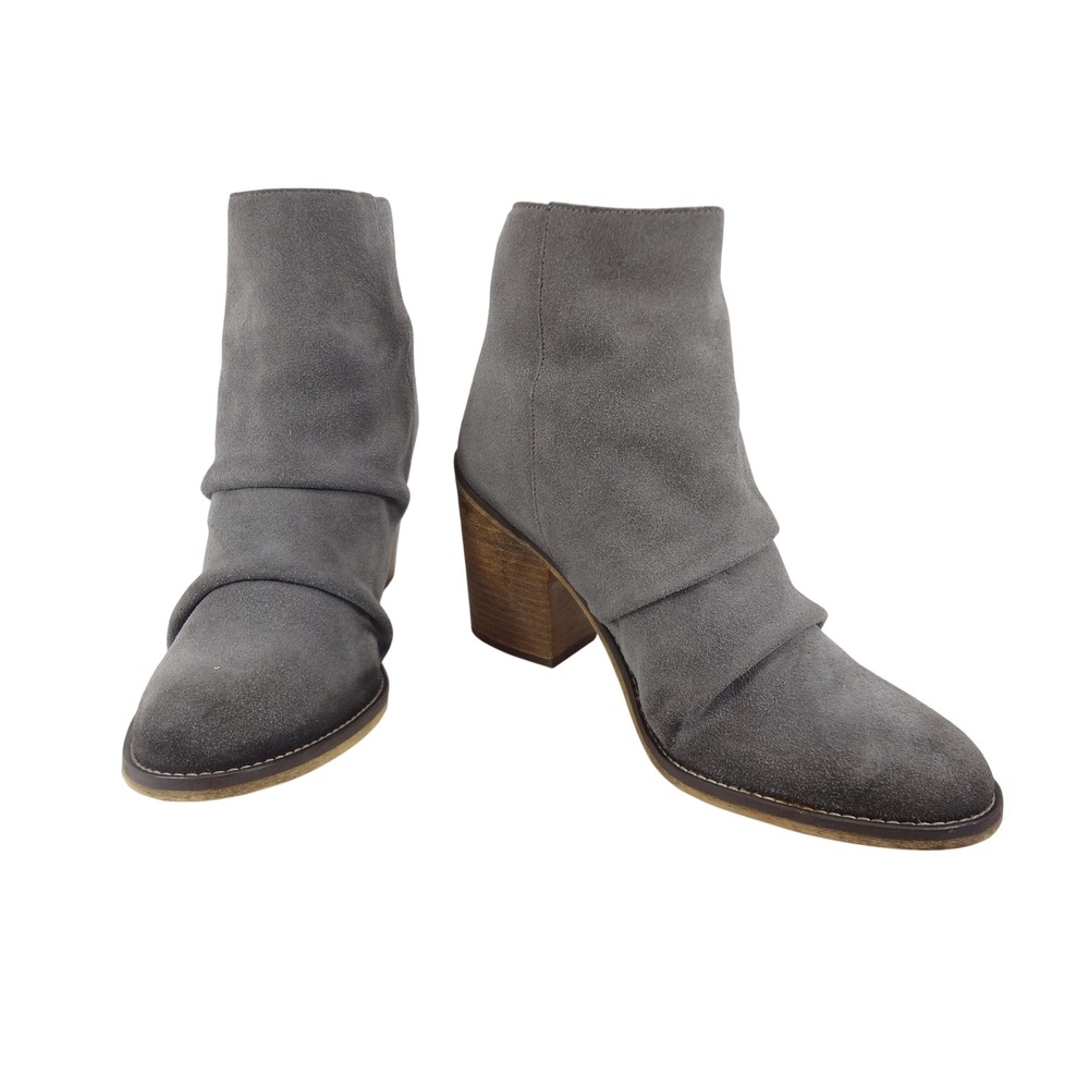 Rebels Suede Slouch Ankle Boots Womens 9.5 Grey Block Heel Rear Zip Portugal